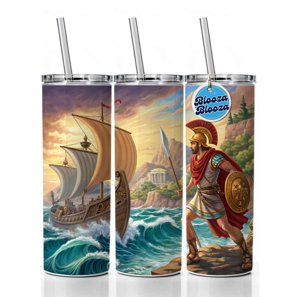 Homer's Iliad And The Odyssey Trojan War Skinny Tumbler 20oz with Straw Insulated Water Bottle Gift