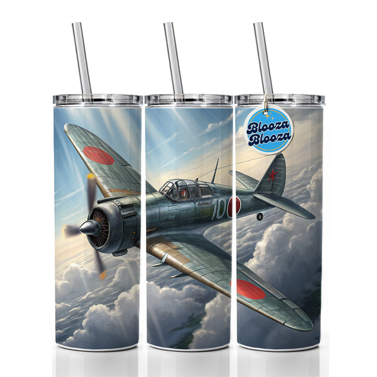 A6M Zero WWII Japanese Navy Fighter Plane Skinny Tumbler 20oz with Straw Insulated Water Bottle Gift