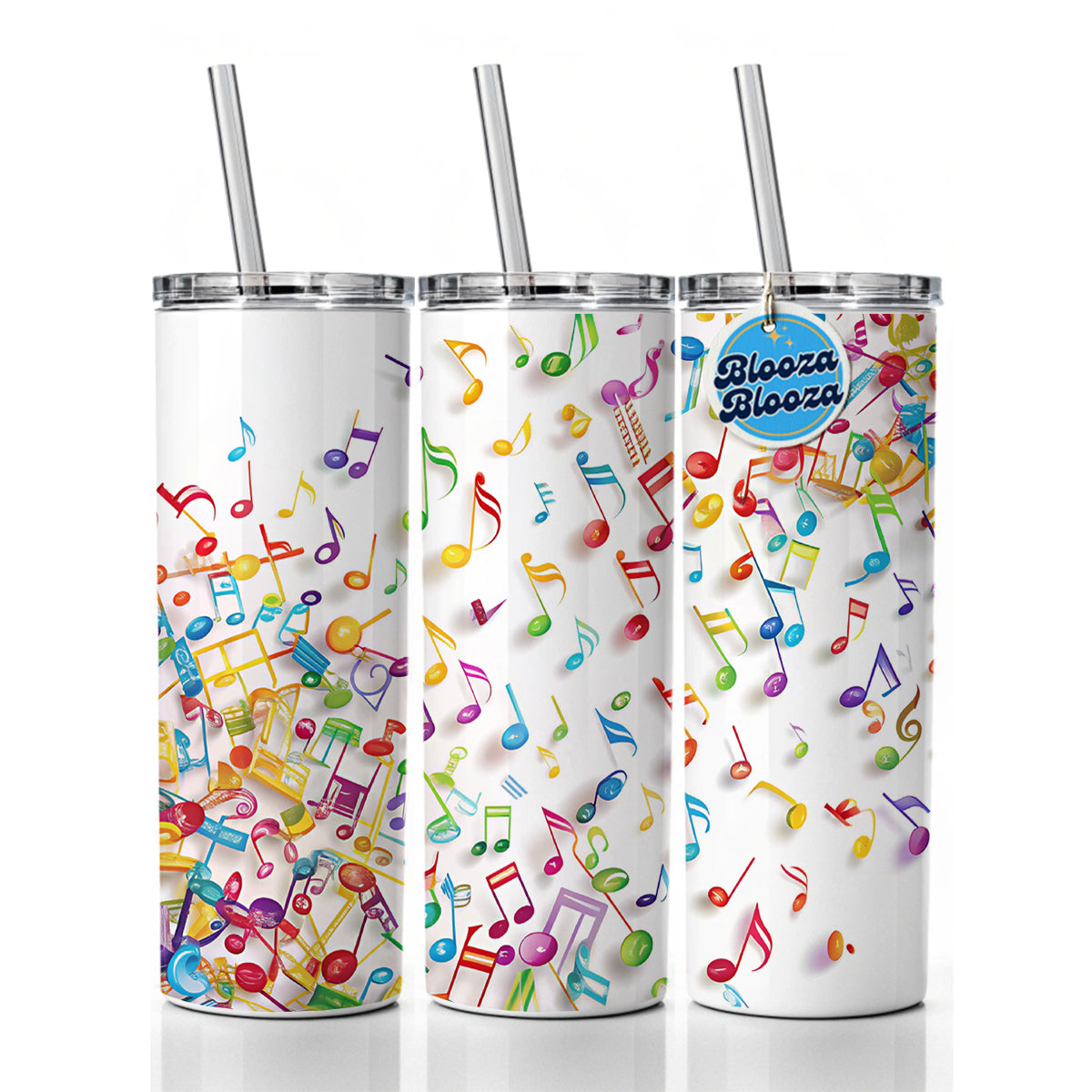 Scattered Colorful Rainbow Music Musical Notes Skinny Tumbler 20oz with Straw Insulated Water Bottle Gift