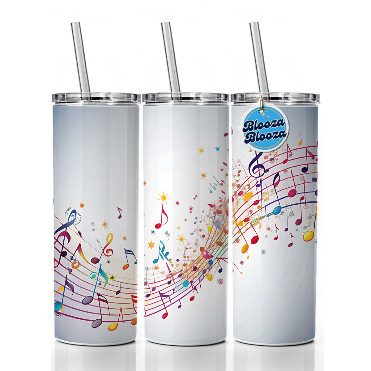 Scattered Music Notes Design Skinny Tumbler 20oz with Straw Insulated Water Bottle Gift