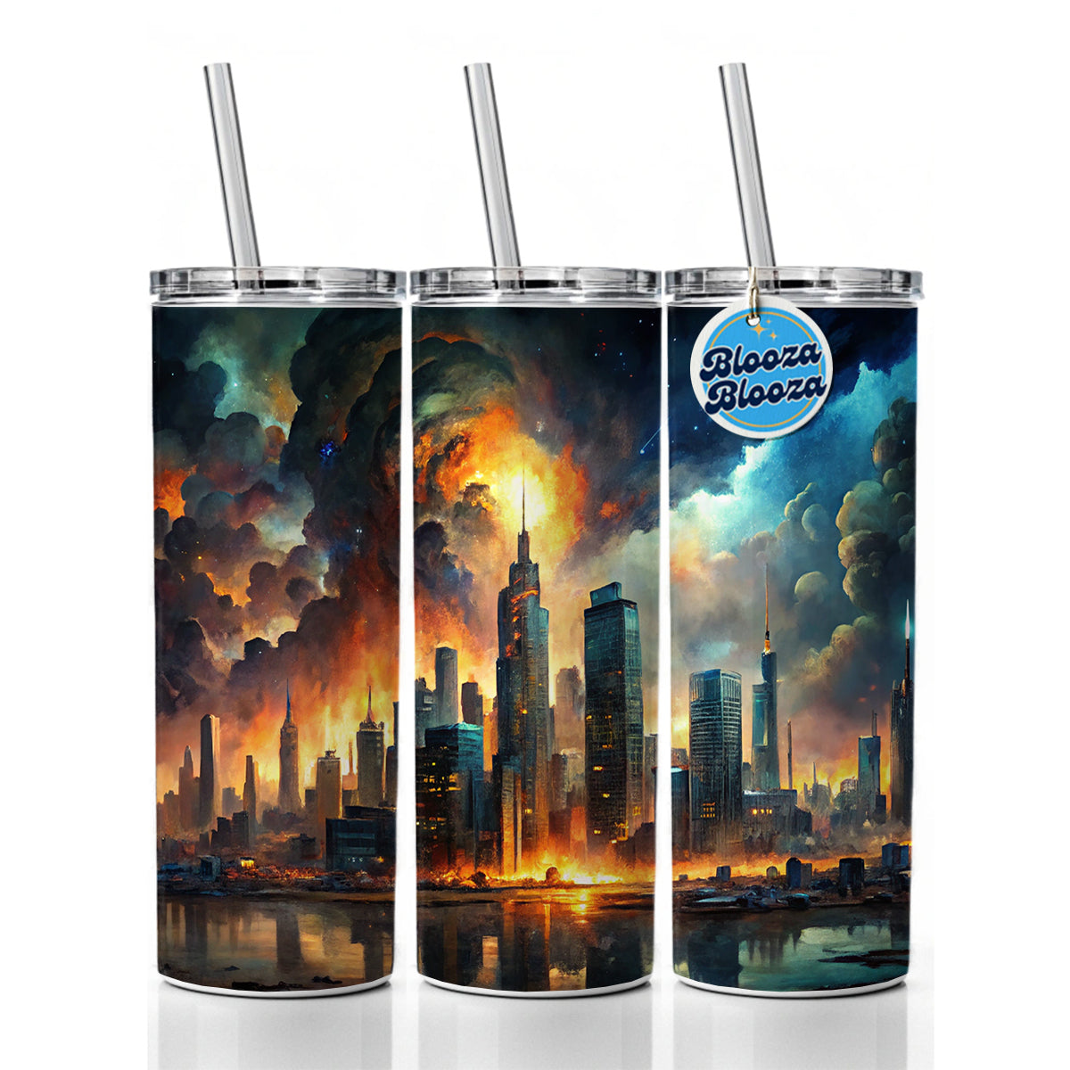 Sci-fi Apocalypse End Of The World Cityscape Skinny Tumbler 20oz with Straw Insulated Water Bottle Gift