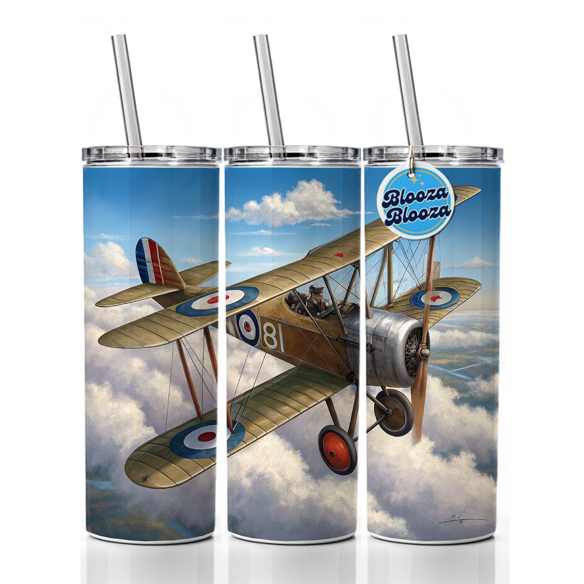 Sopwith Camel WWI British Fighter Plane Skinny Tumbler 20oz with Straw Insulated Water Bottle Gift