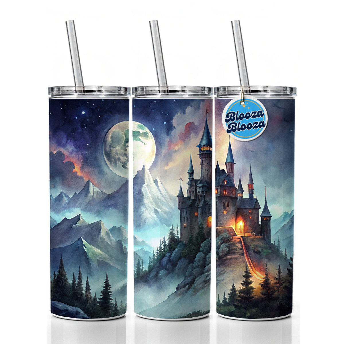 Vampire Castle On Mountain Top Under A Full Moon Skinny Tumbler 20oz with Straw Insulated Water Bottle Gift