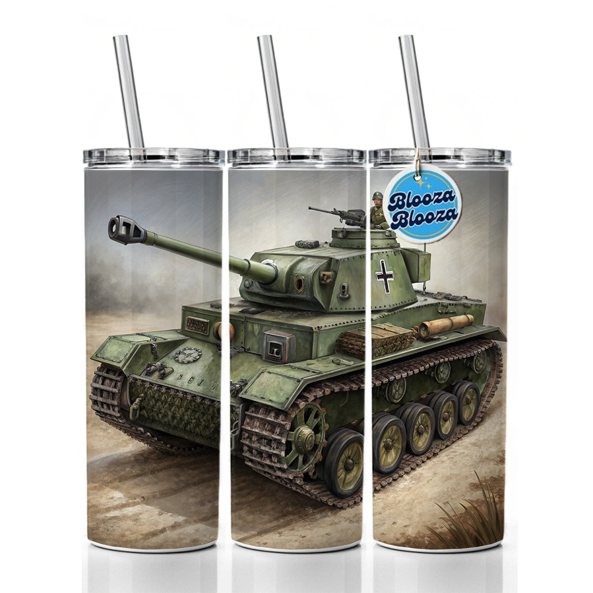 WWII German Panzer IV Tank Skinny Tumbler 20oz with Straw Insulated Water Bottle Gift