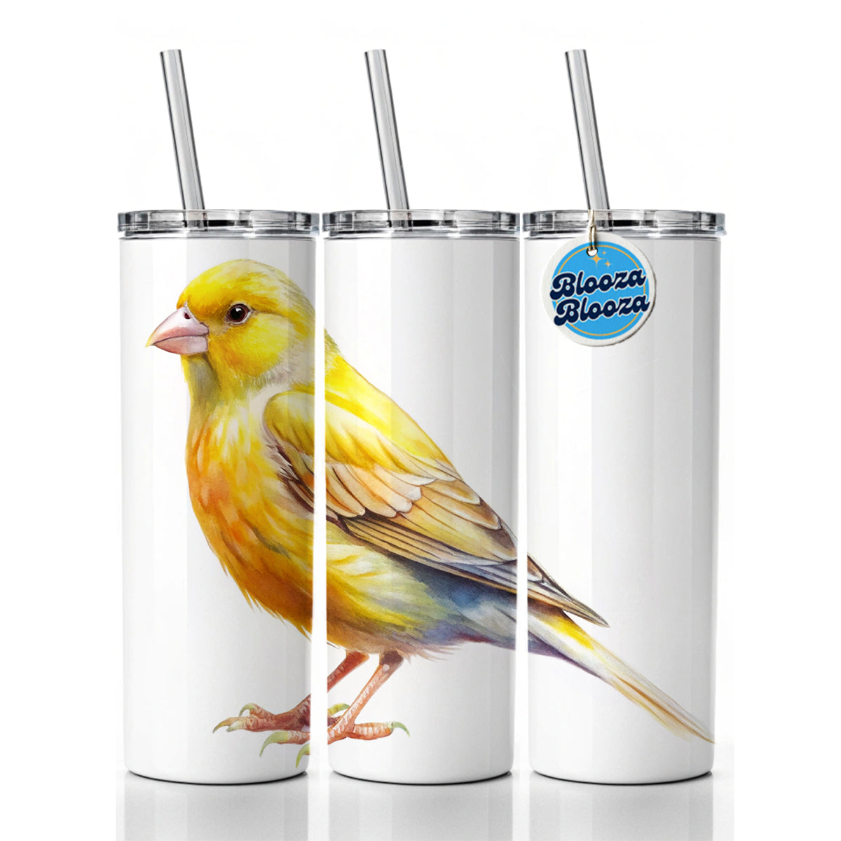Yellow Canary Bird Watercolor Skinny Tumbler 20oz with Straw Insulated Water Bottle Gift