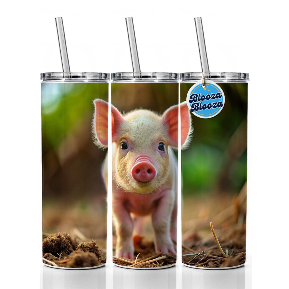 Baby Pig Skinny Tumbler 20oz with Straw Insulated Water Bottle Gift