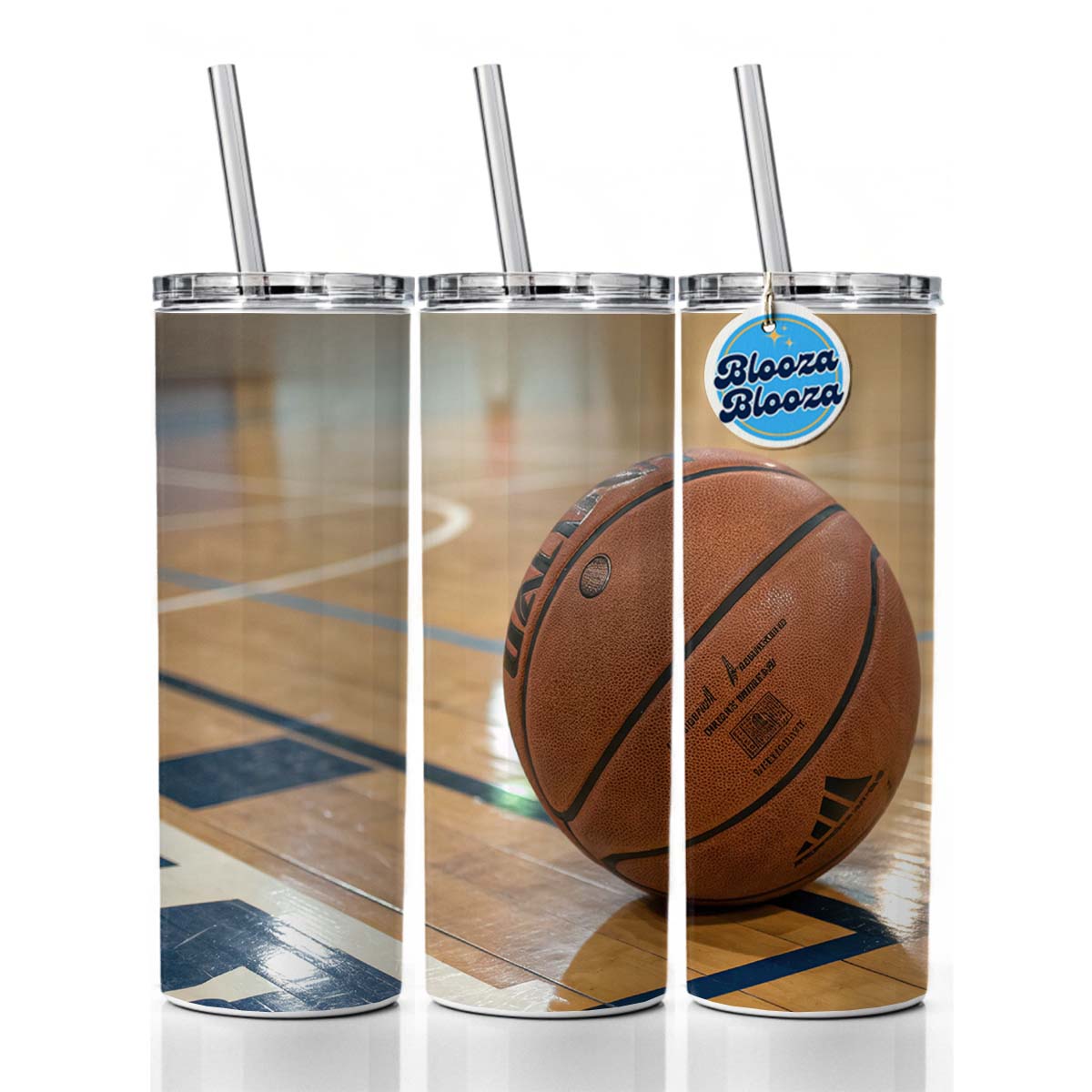 Basketball on Court Skinny Tumbler 20oz with Straw Insulated Water Bottle Gift