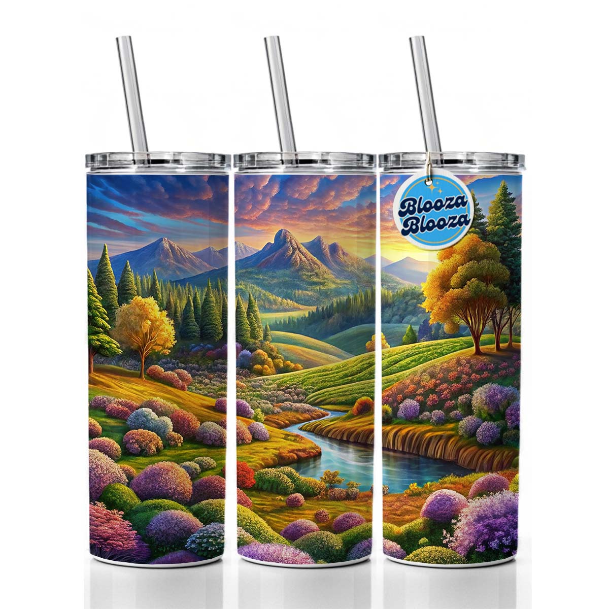 Beautiful Colorful Pastel Landscape Skinny Tumbler 20oz with Straw Insulated Water Bottle Gift