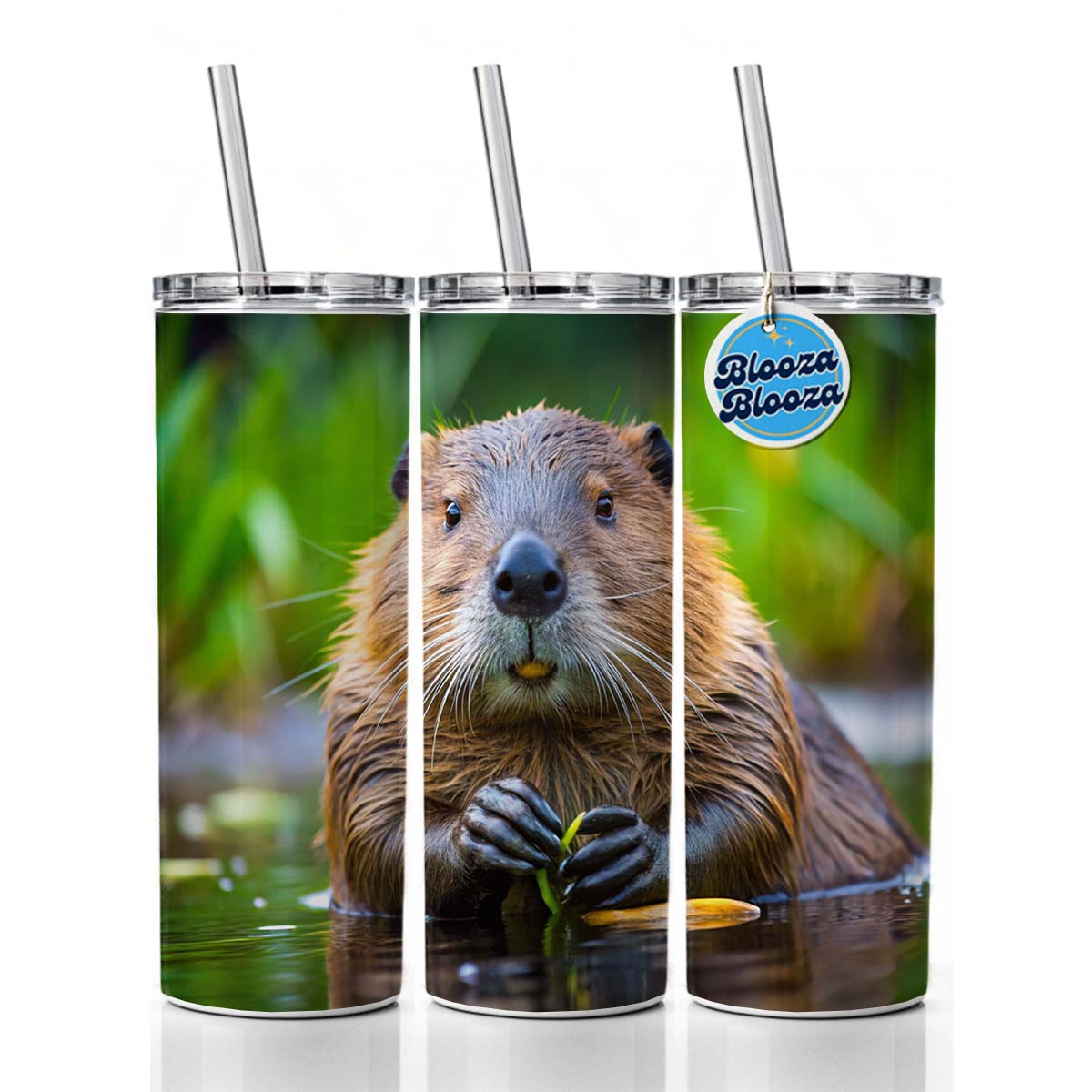 Beaver Skinny Tumbler 20oz with Straw Insulated Water Bottle Gift
