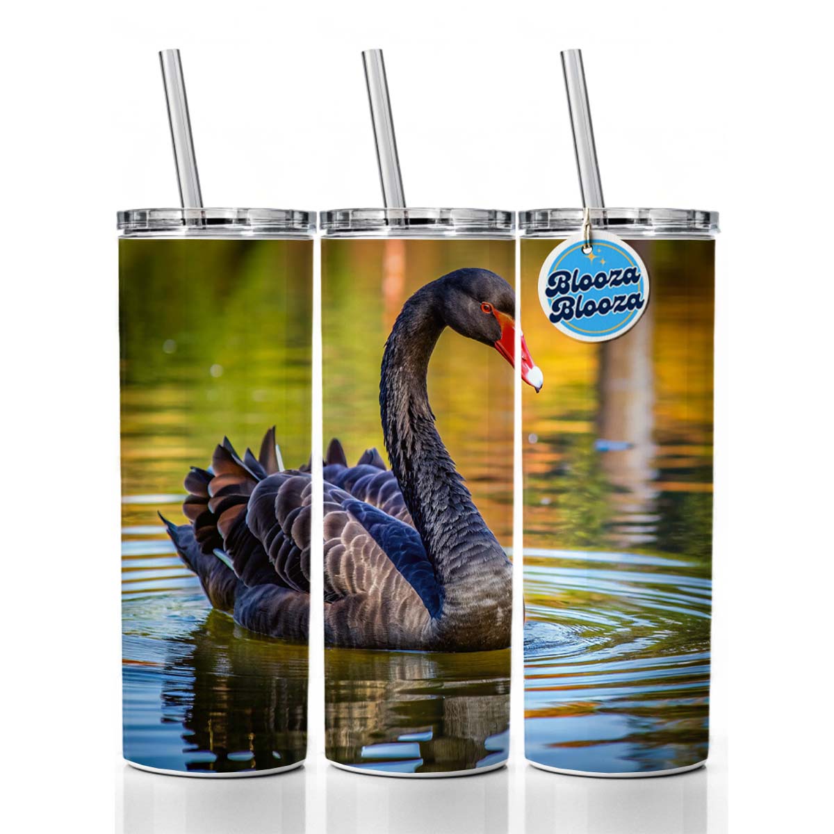 Black Swan Skinny Tumbler 20oz with Straw Insulated Water Bottle Gift