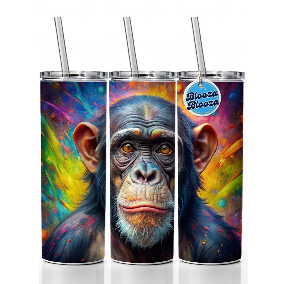 Chimpanzee Monkey Colorful Abstract Art Skinny Tumbler 20oz with Straw Insulated Water Bottle Gift