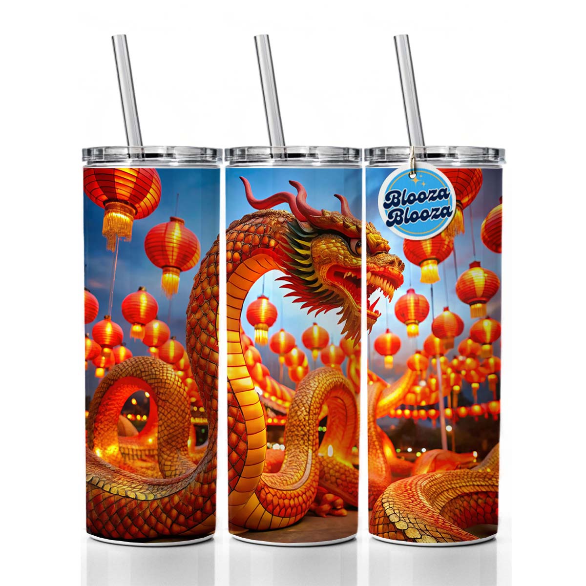 Chinese Lunar New Year Celebration Skinny Tumbler 20oz with Straw Insulated Water Bottle Gift