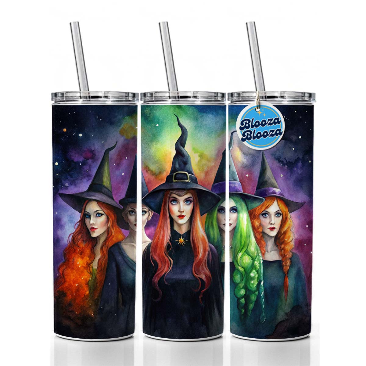 Coven Of Witches Black Watercolor Skinny Tumbler 20oz with Straw Insulated Water Bottle Gift