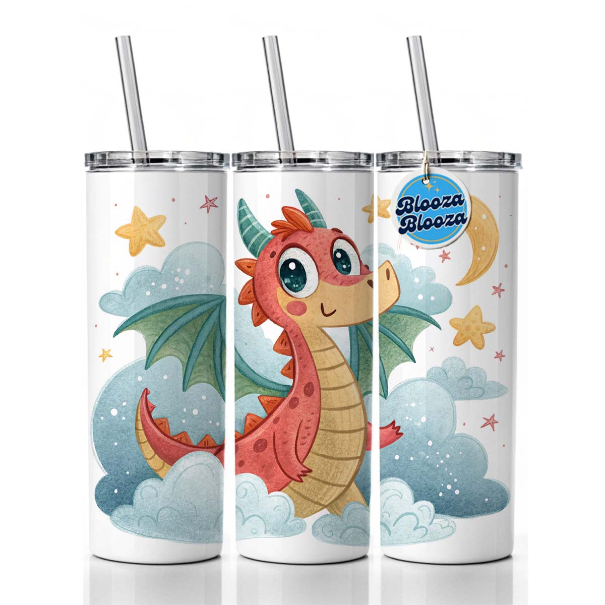 Fantasy Dragon Children's Illustration Style Skinny Tumbler 20oz with Straw Insulated Water Bottle Gift