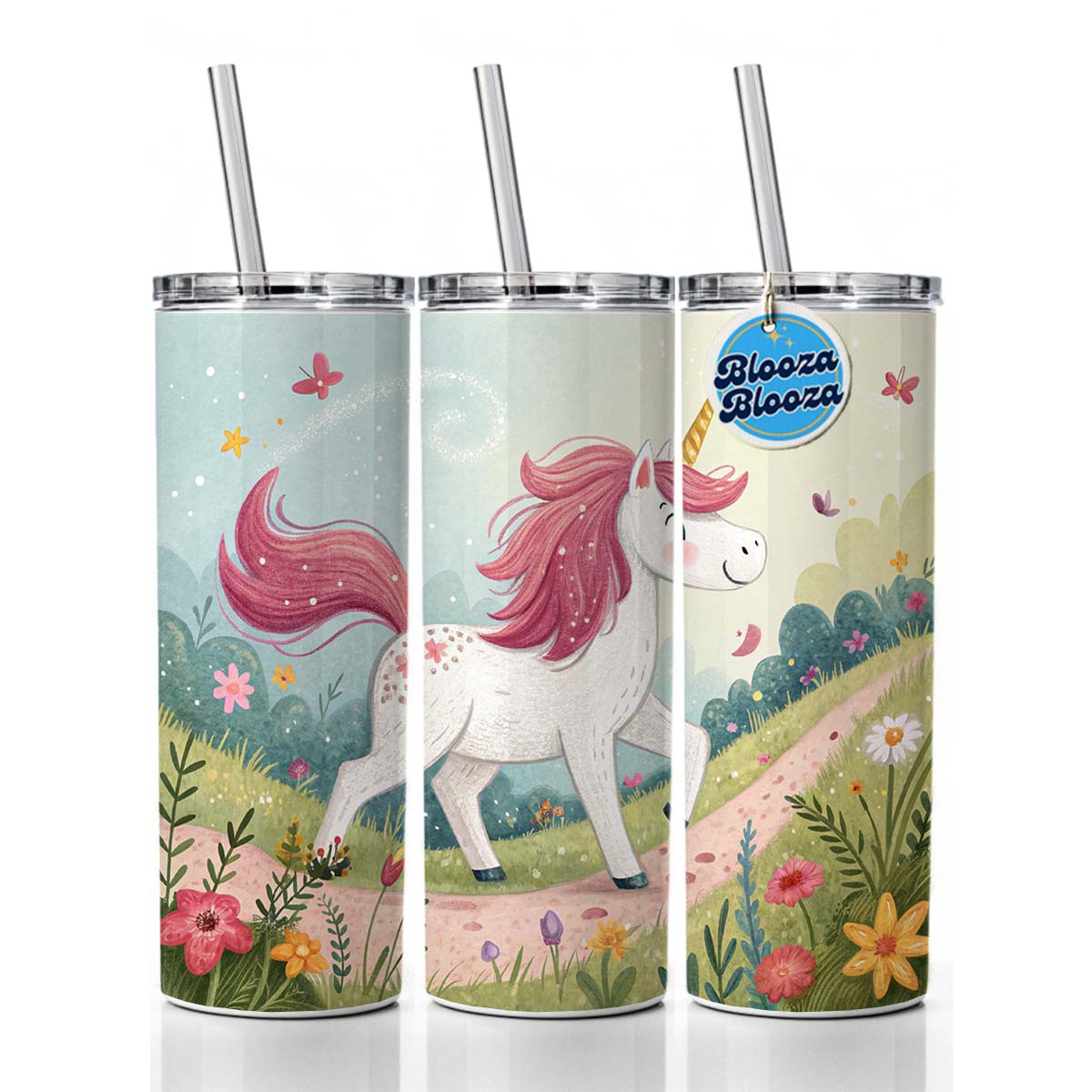 Fantasy Unicorn Children's Illustration Style Skinny Tumbler 20oz with Straw Insulated Water Bottle Gift