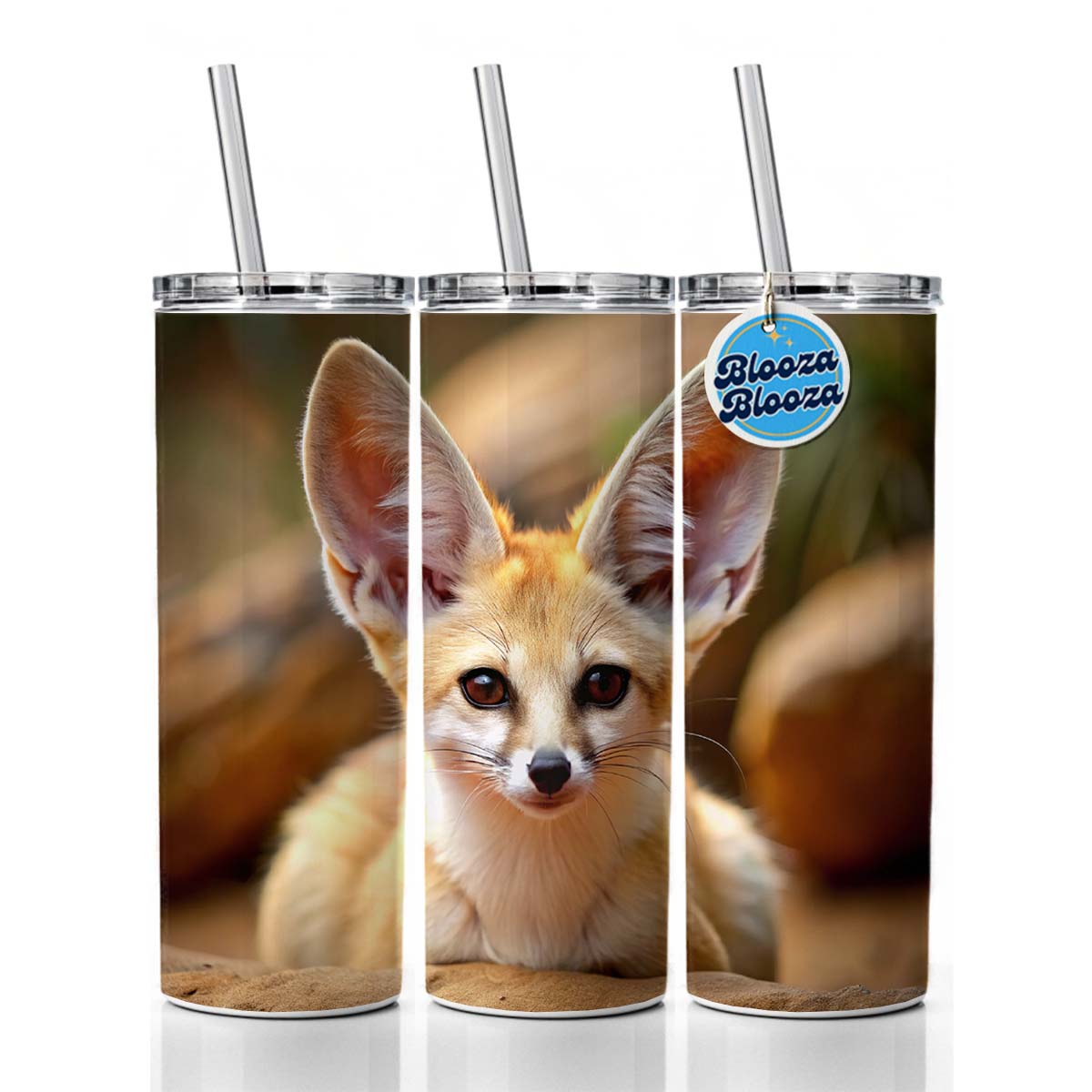 Fennec Fox Skinny Tumbler 20oz with Straw Insulated Water Bottle Gift