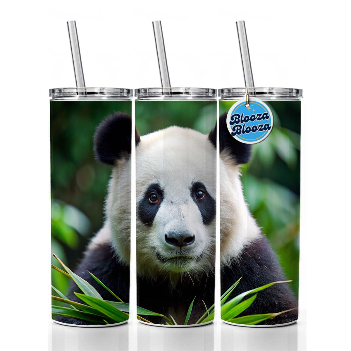 Giant Panda Skinny Tumbler 20oz with Straw Insulated Water Bottle Gift