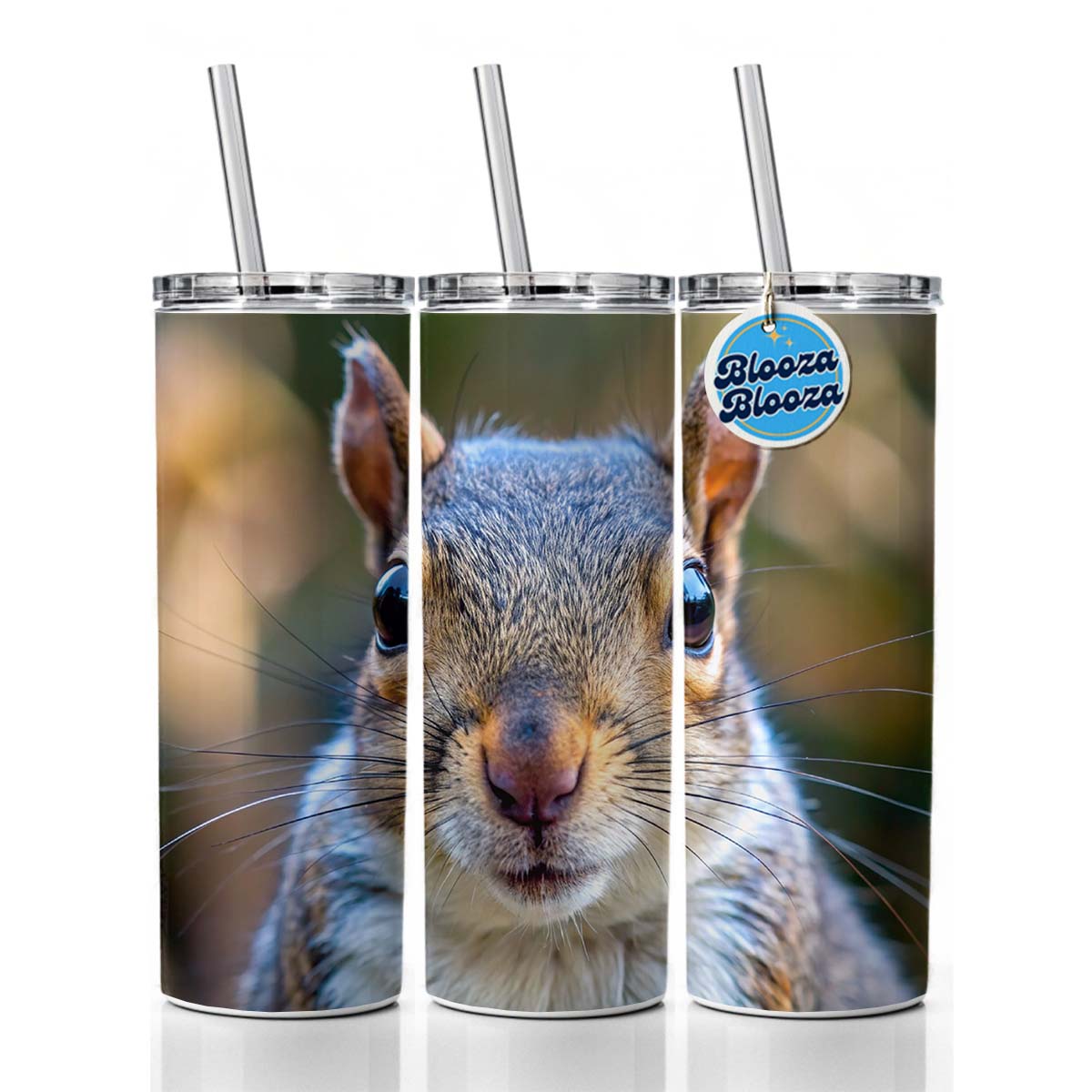 Gray Squirrel Face Skinny Tumbler 20oz with Straw Insulated Water Bottle Gift