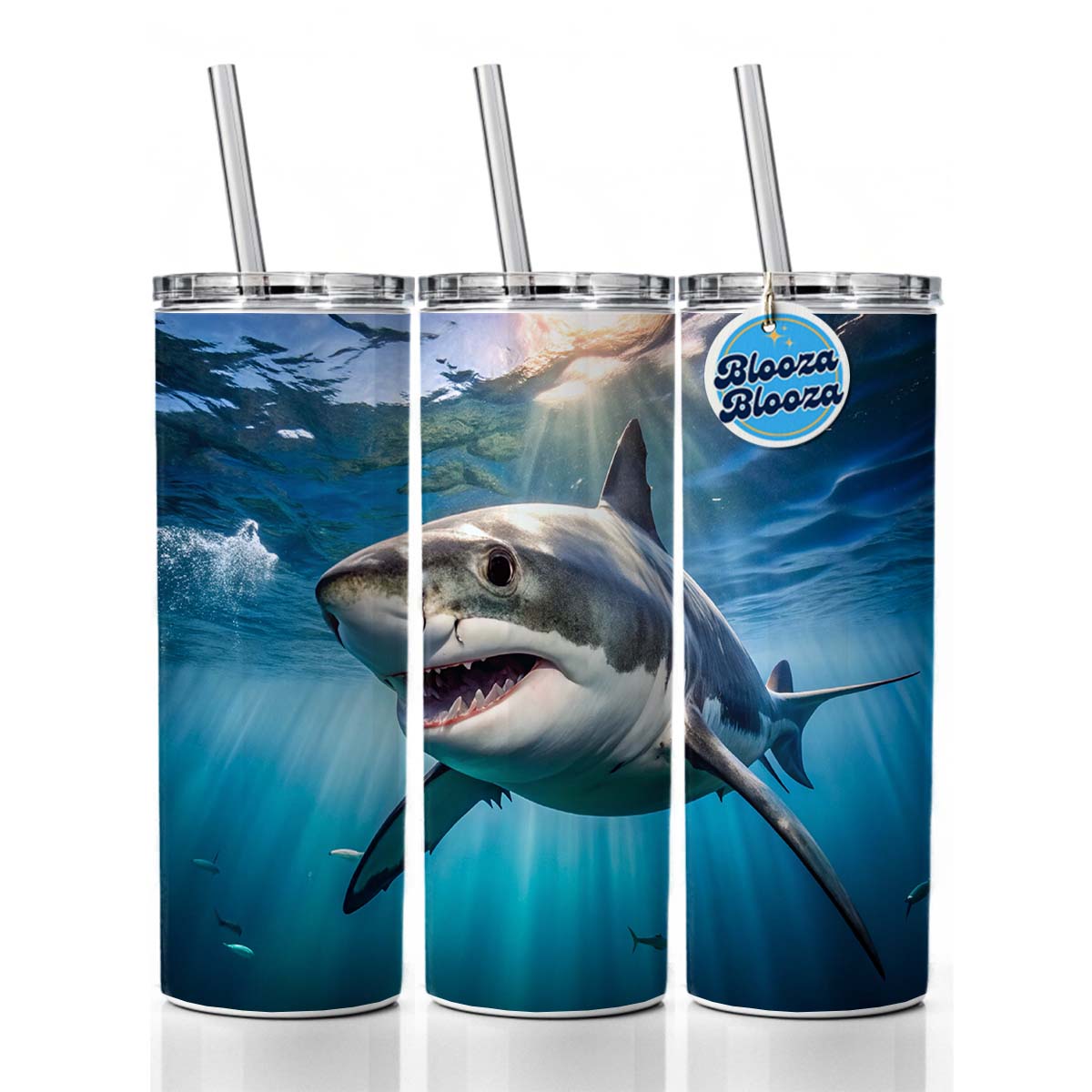 Great White Shark in the Ocean Skinny Tumbler 20oz with Straw Insulated Water Bottle Gift