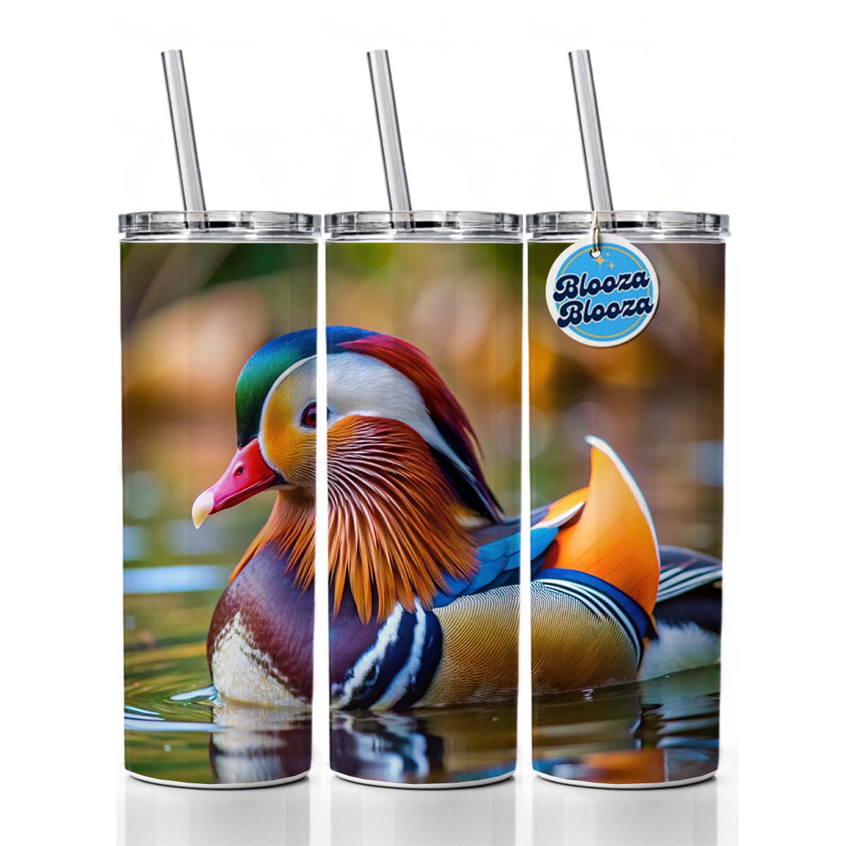 Mandarin Duck Skinny Tumbler 20oz with Straw Insulated Water Bottle Gift
