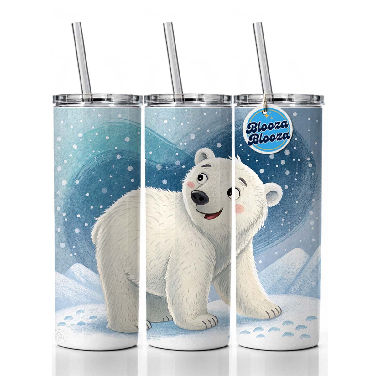 Polar Bear Children's Illustration Style Skinny Tumbler 20oz with Straw Insulated Water Bottle Gift