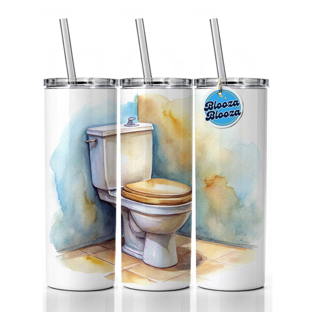 Toilet Watercolor Skinny Tumbler 20oz with Straw Insulated Water Bottle Gift