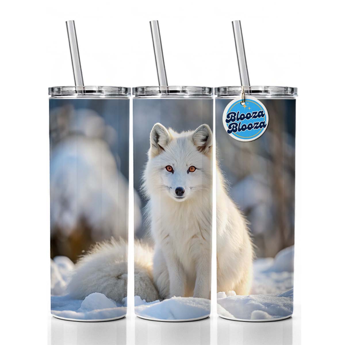 White Arctic Fox In The Snow Skinny Tumbler 20oz with Straw Insulated Water Bottle Gift