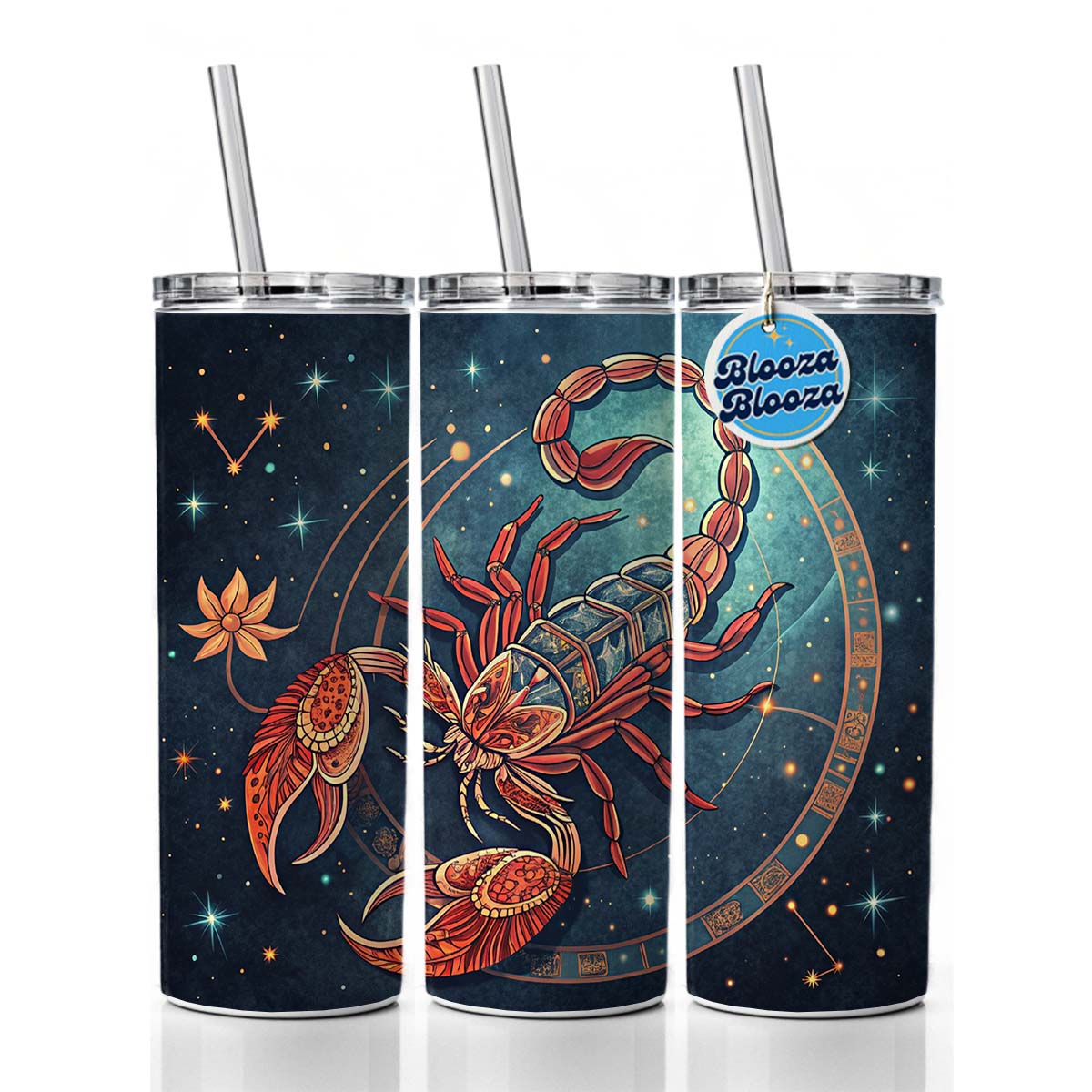 Zodiac Horoscope Symbol Scorpio Scorpion Skinny Tumbler 20oz with Straw Insulated Water Bottle Gift