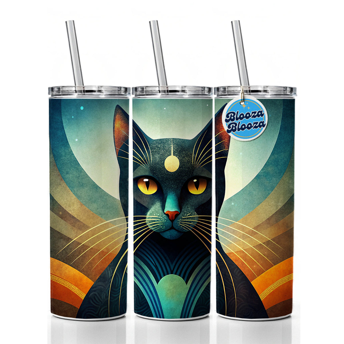 Black Cat Abstract Stylized Art Skinny Tumbler 20oz with Straw Insulated Water Bottle Gift