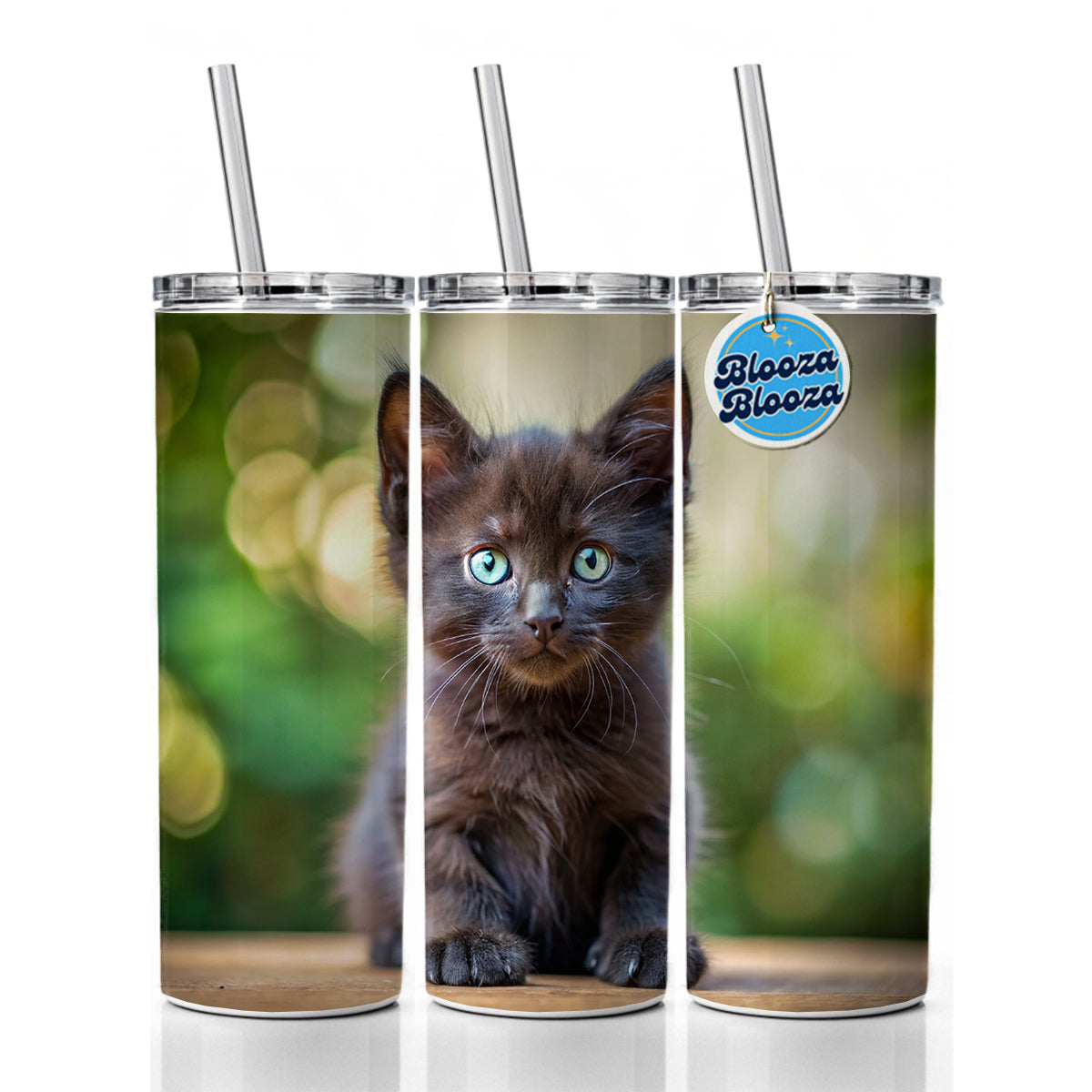 Black Cat Kitten Photo Skinny Tumbler 20oz with Straw Insulated Water Bottle Gift