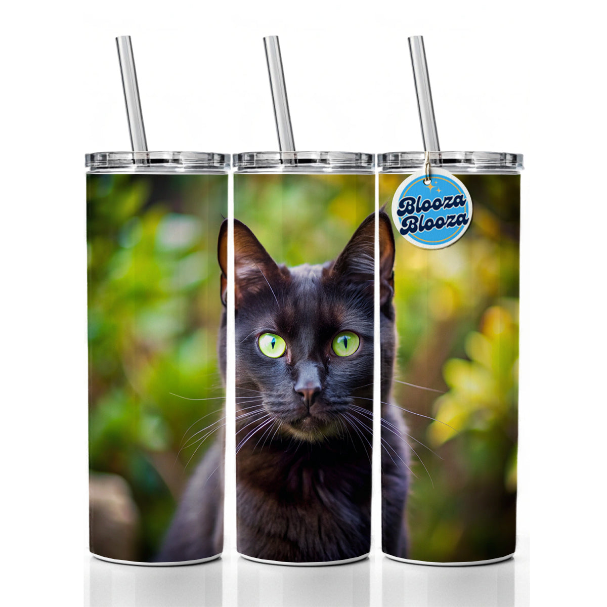 Black Cat Photo Skinny Tumbler 20oz with Straw Insulated Water Bottle Gift