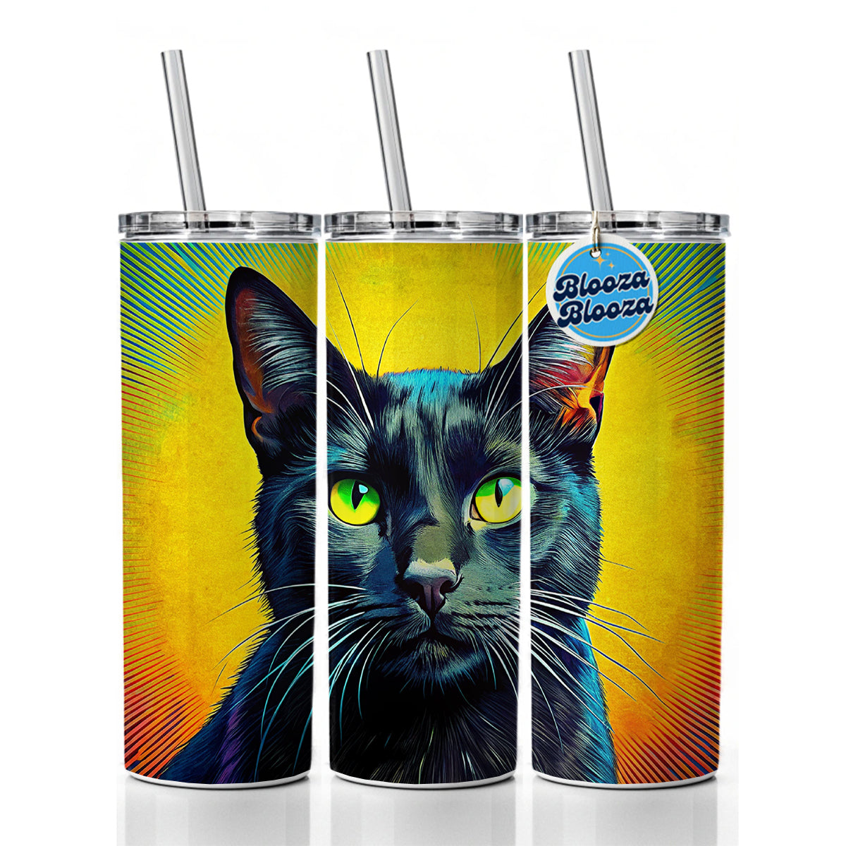 Black Cat Pop Art Skinny Tumbler 20oz with Straw Insulated Water Bottle Gift