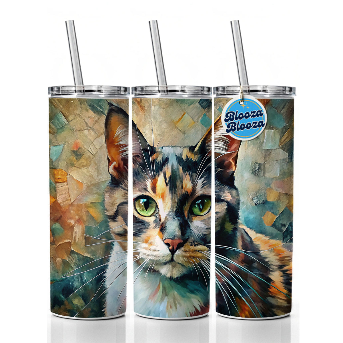 Calico Cat Abstract Art Skinny Tumbler 20oz with Straw Insulated Water Bottle Gift