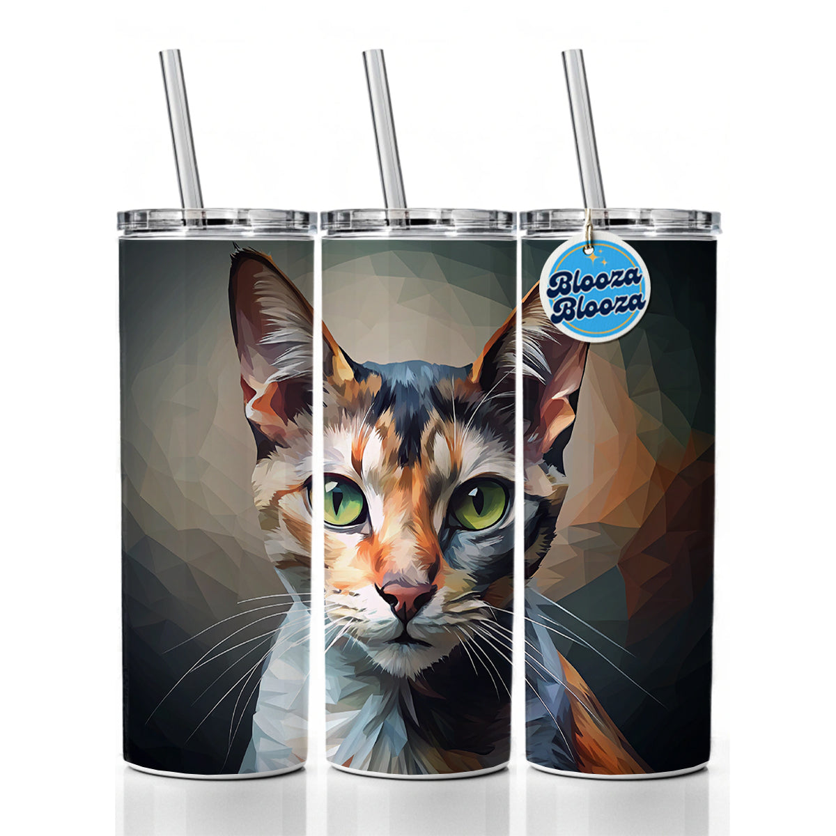 Calico Cat Abstract Stylized Art Skinny Tumbler 20oz with Straw Insulated Water Bottle Gift