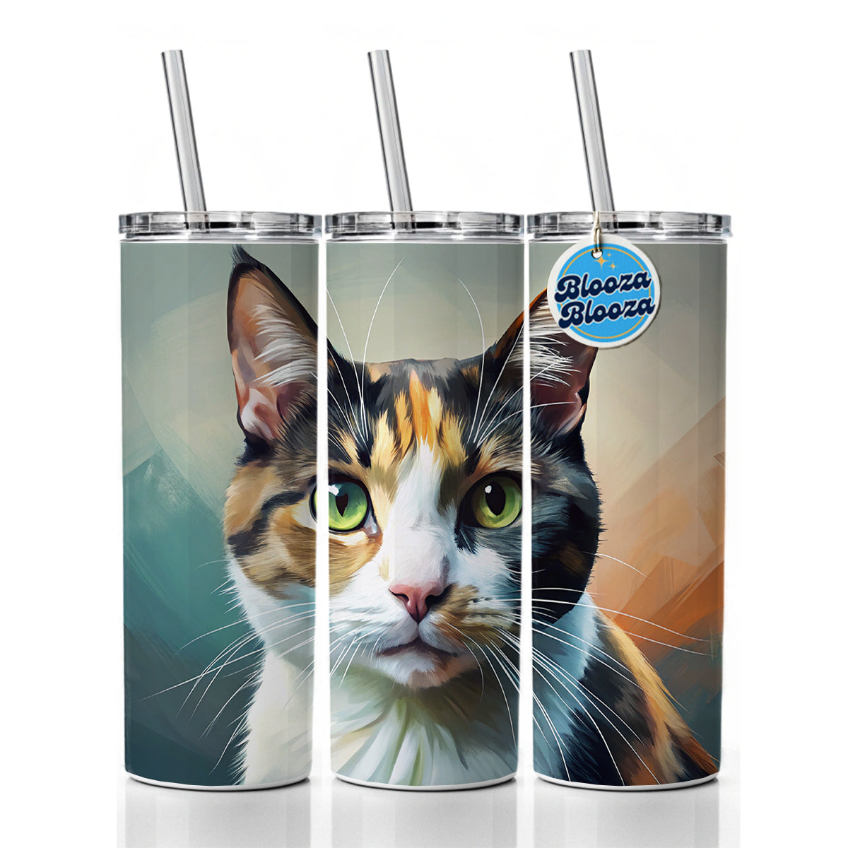 Calico Cat Contemporary Art Skinny Tumbler 20oz with Straw Insulated Water Bottle Gift