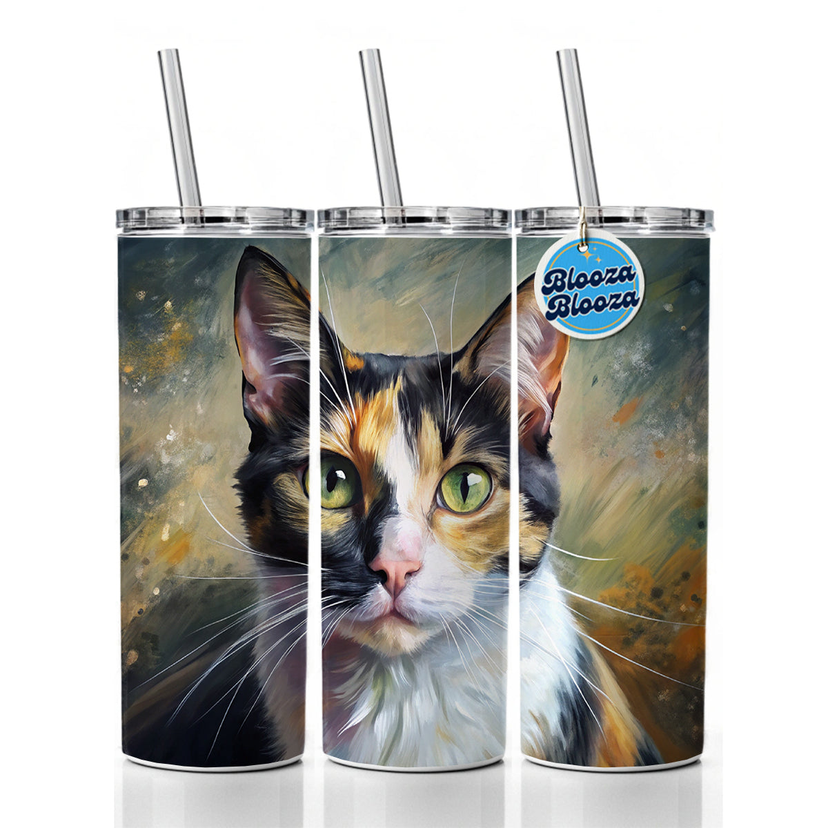 Calico Cat Expressionism Art Skinny Tumbler 20oz with Straw Insulated Water Bottle Gift