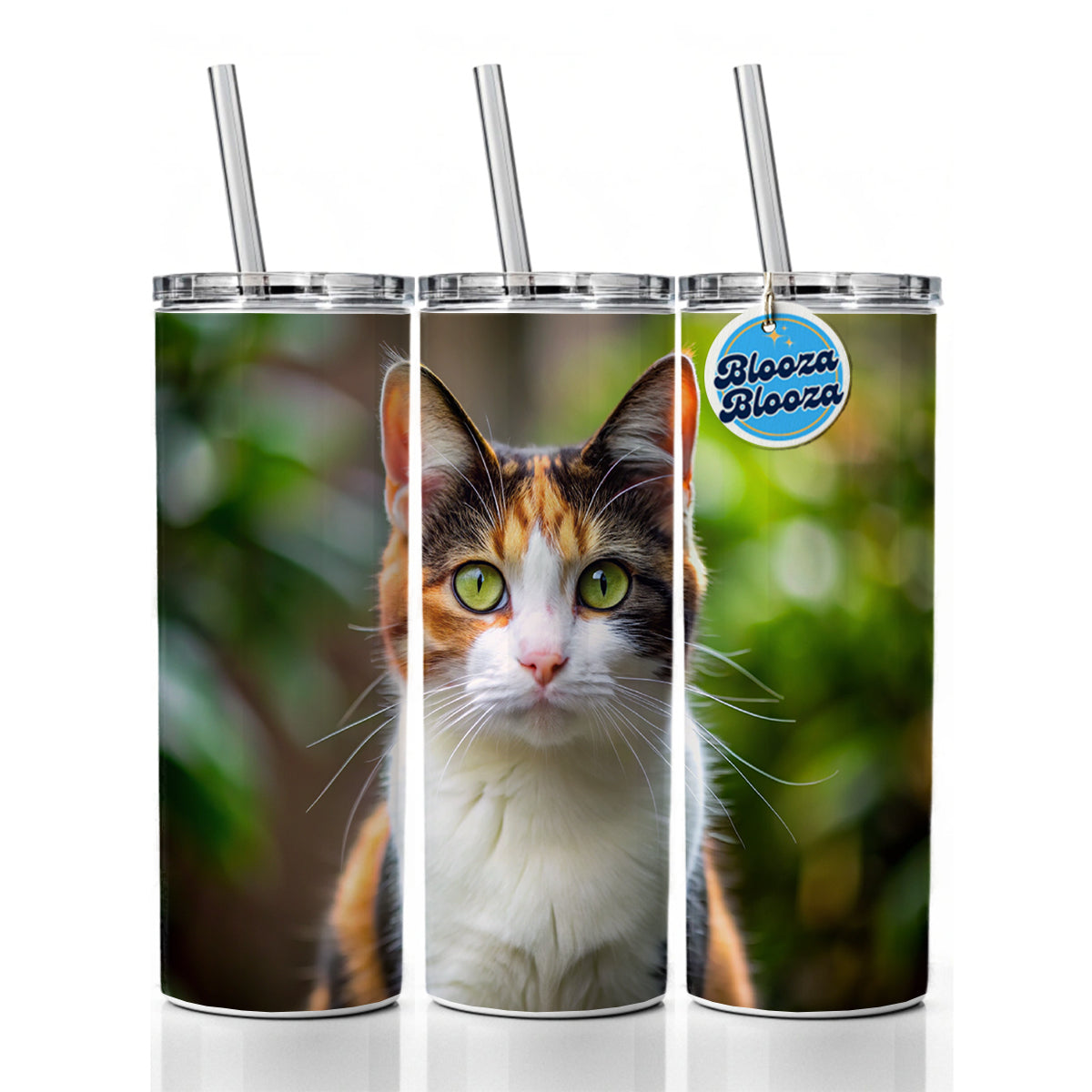 Calico Cat Photo Skinny Tumbler 20oz with Straw Insulated Water Bottle Gift