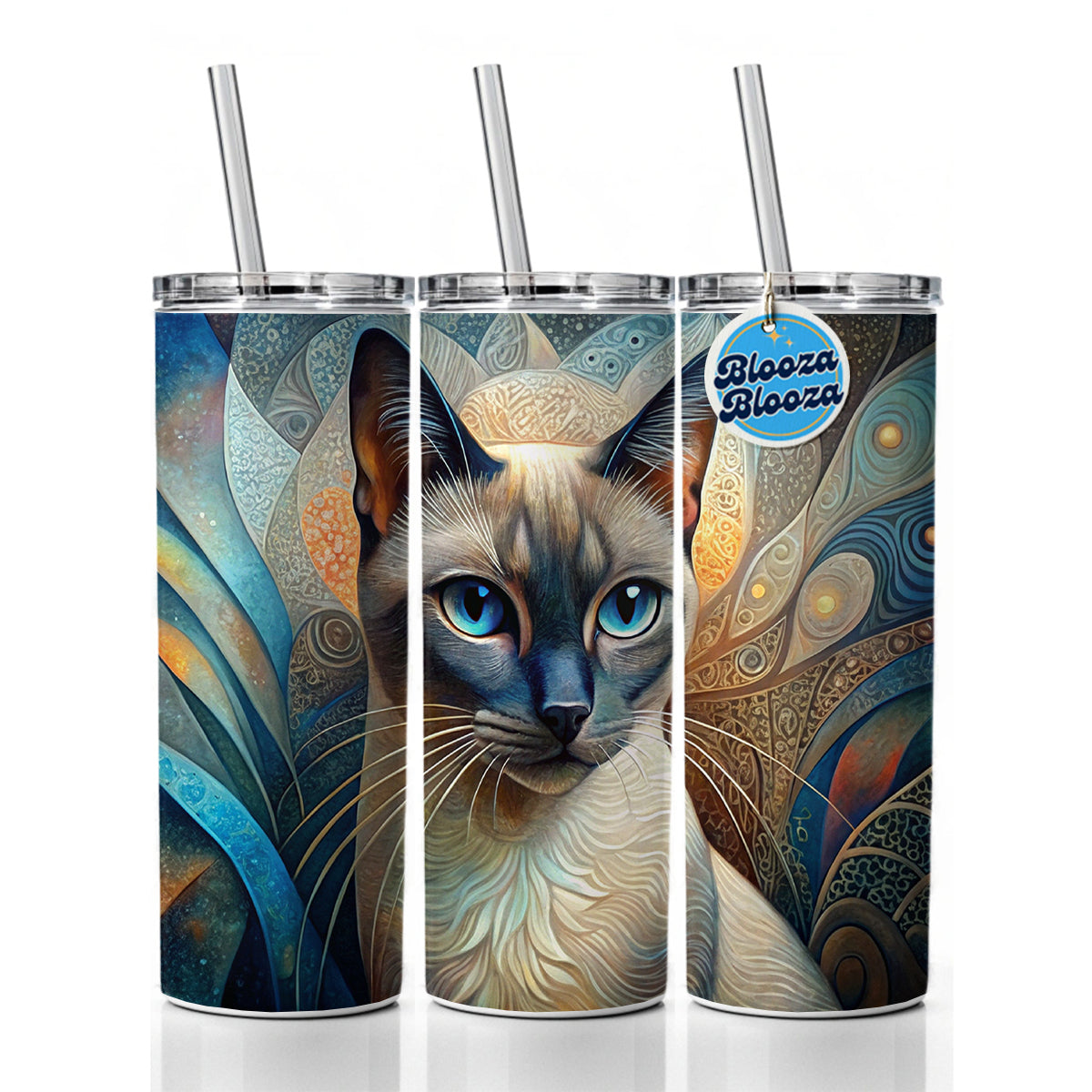 Siamese Cat Abstract Art Skinny Tumbler 20oz with Straw Insulated Water Bottle Gift