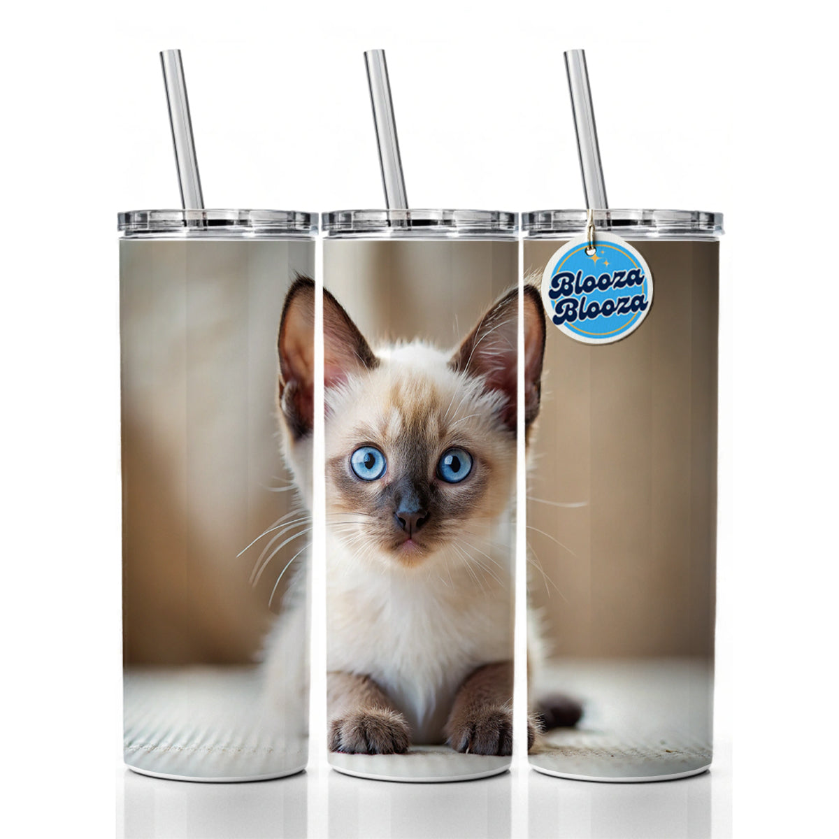 Siamese Cat Kitten Photo Skinny Tumbler 20oz with Straw Insulated Water Bottle Gift
