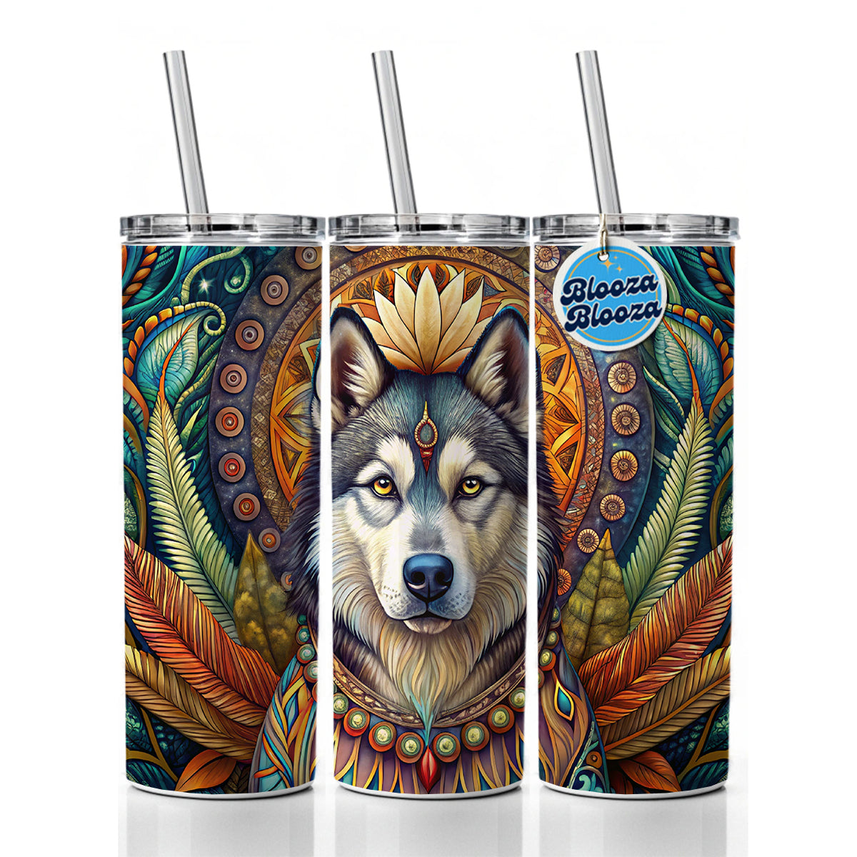 Alaskan Malamute Dog Bohemian Art Skinny Tumbler 20oz with Straw Insulated Water Bottle Gift