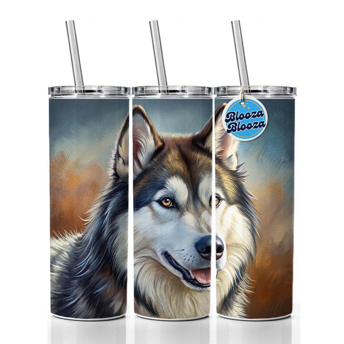 Alaskan Malamute Dog Illustration Skinny Tumbler 20oz with Straw Insulated Water Bottle Gift