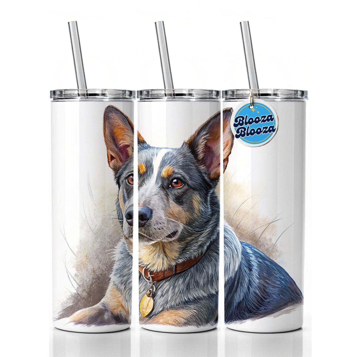 Australian Cattle Dog Illustration Skinny Tumbler 20oz with Straw Insulated Water Bottle Gift