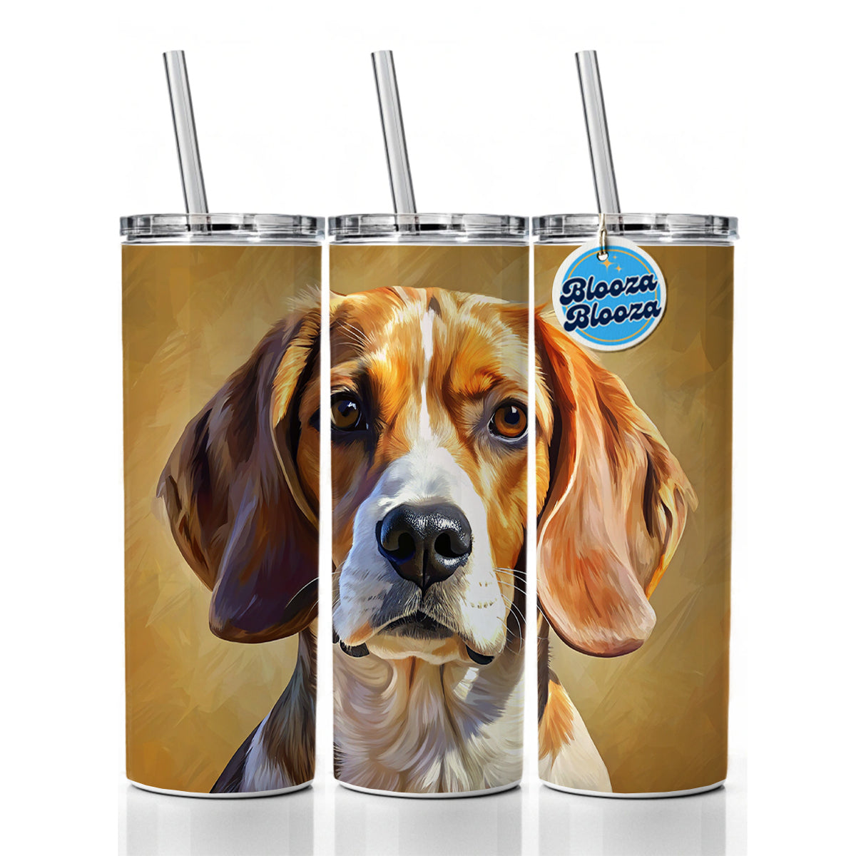 Beagle Dog Illustration Skinny Tumbler 20oz with Straw Insulated Water Bottle Gift