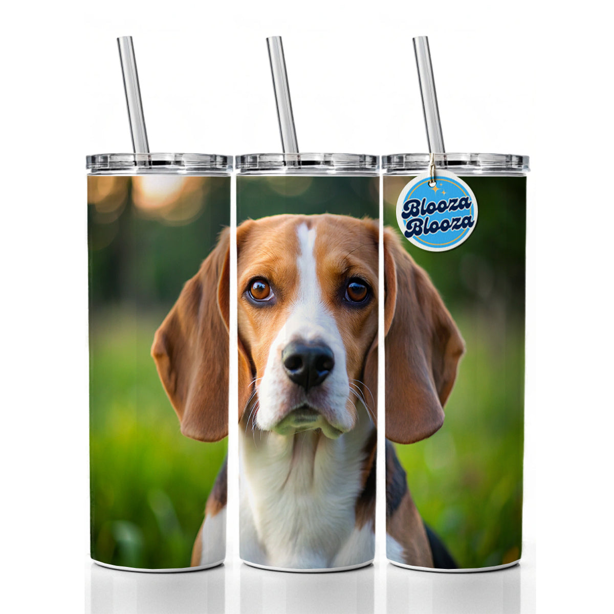 Beagle Dog Photo Skinny Tumbler 20oz with Straw Insulated Water Bottle Gift