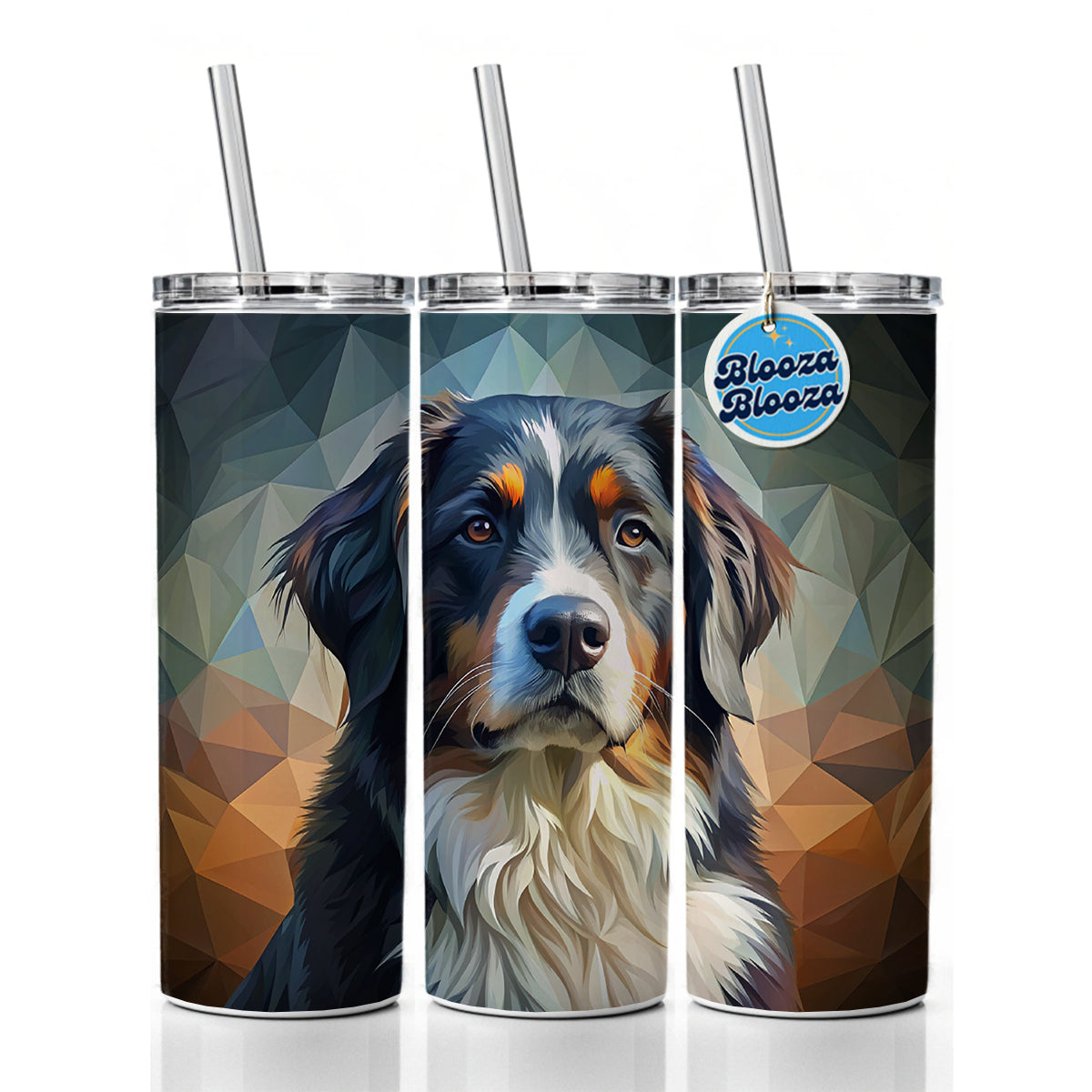 Bernese Mountain Dog Abstract Stylized Art Skinny Tumbler 20oz with Straw Insulated Water Bottle Gift