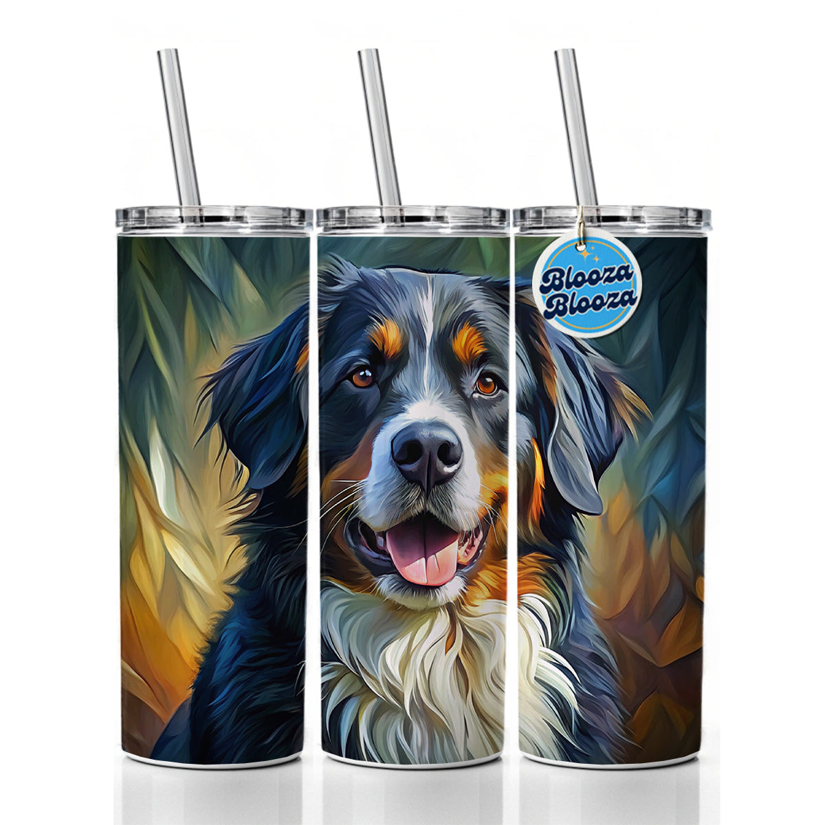 Bernese Mountain Dog Expressionism Art Skinny Tumbler 20oz with Straw Insulated Water Bottle Gift