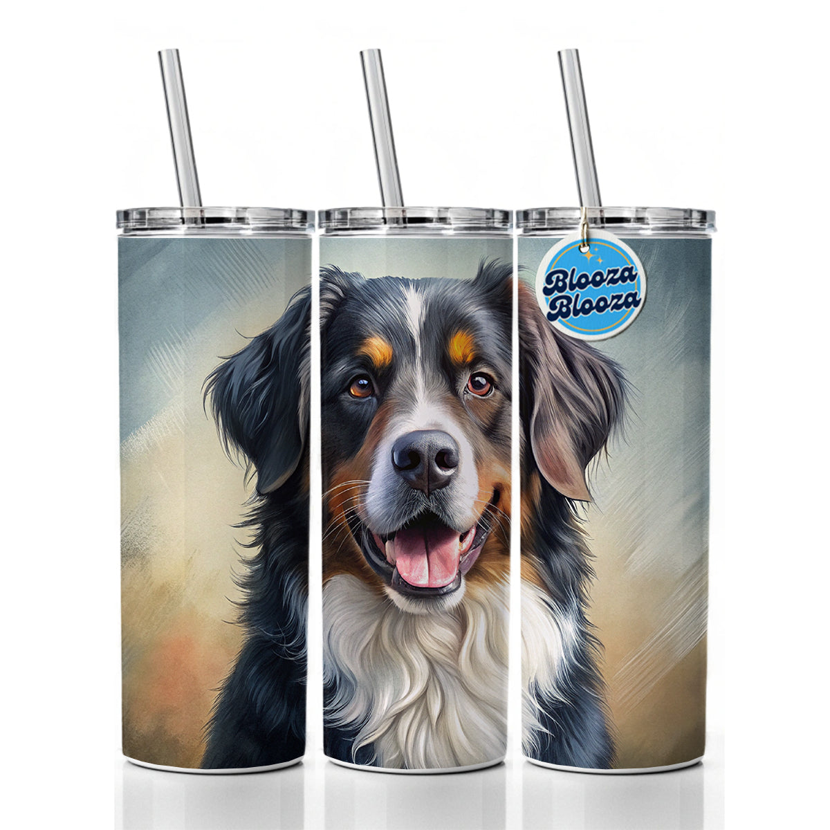 Bernese Mountain Dog Illustration Skinny Tumbler 20oz with Straw Insulated Water Bottle Gift