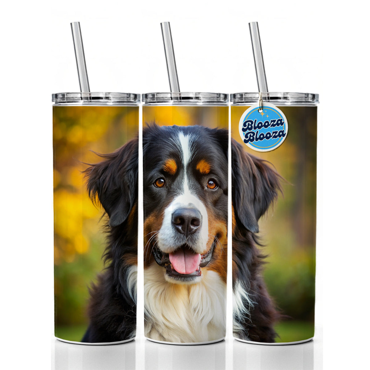 Bernese Mountain Dog Photo Skinny Tumbler 20oz with Straw Insulated Water Bottle Gift