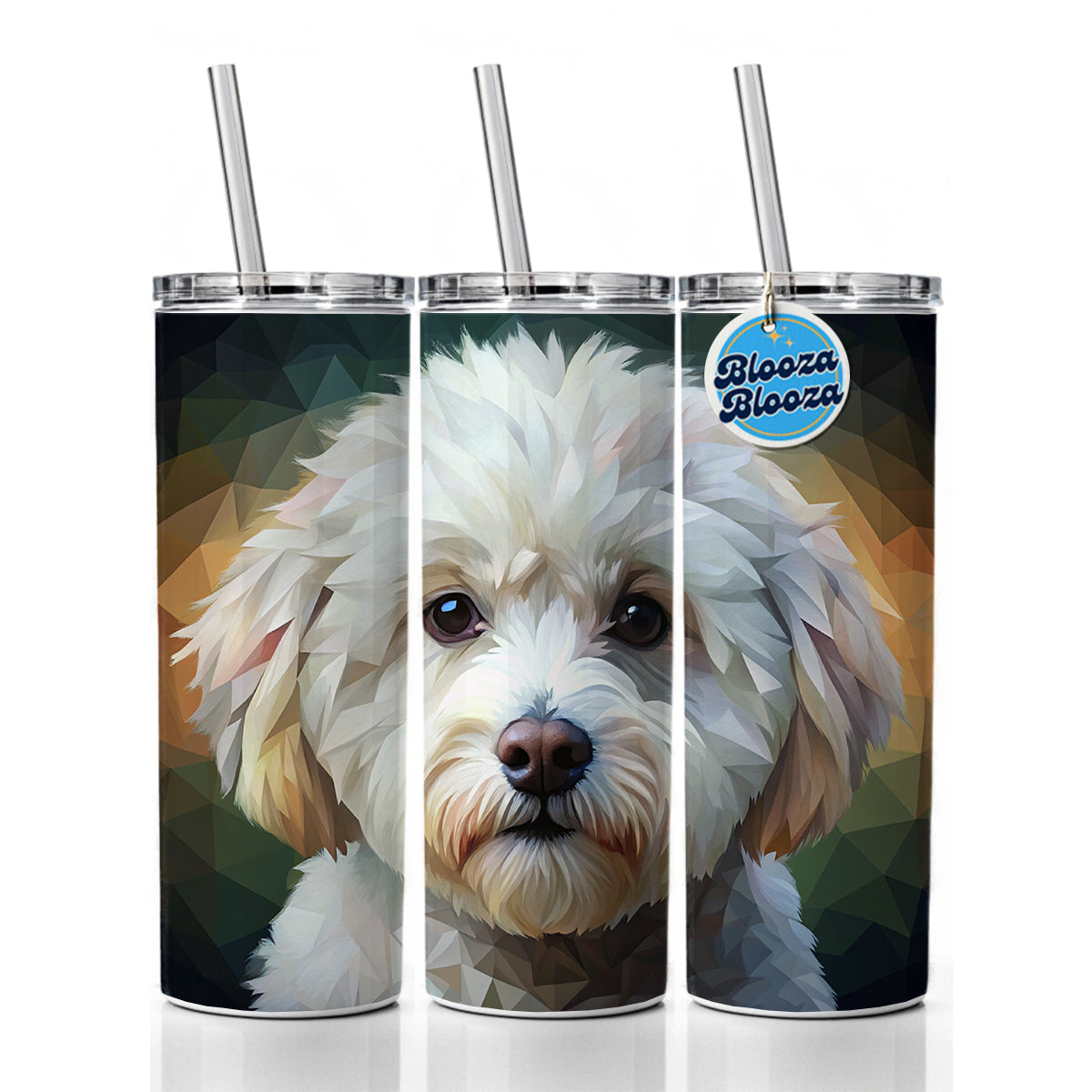 Bichon Frise Dog Abstract Stylized Art Skinny Tumbler 20oz with Straw Insulated Water Bottle Gift