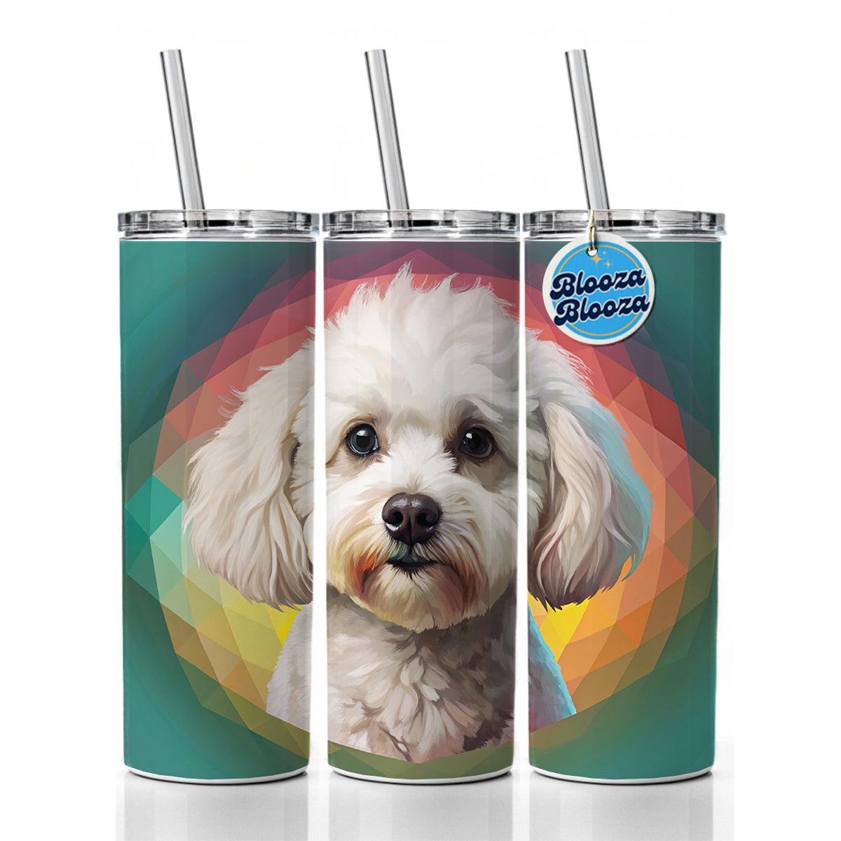 Bichon Frise Dog Contemporary Art Skinny Tumbler 20oz with Straw Insulated Water Bottle Gift